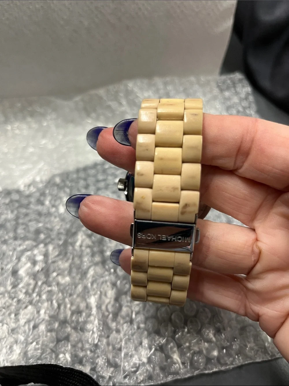 EUC Michael Kors Ladies' Chronograph Watch - Pink Dial, Beige Strap
